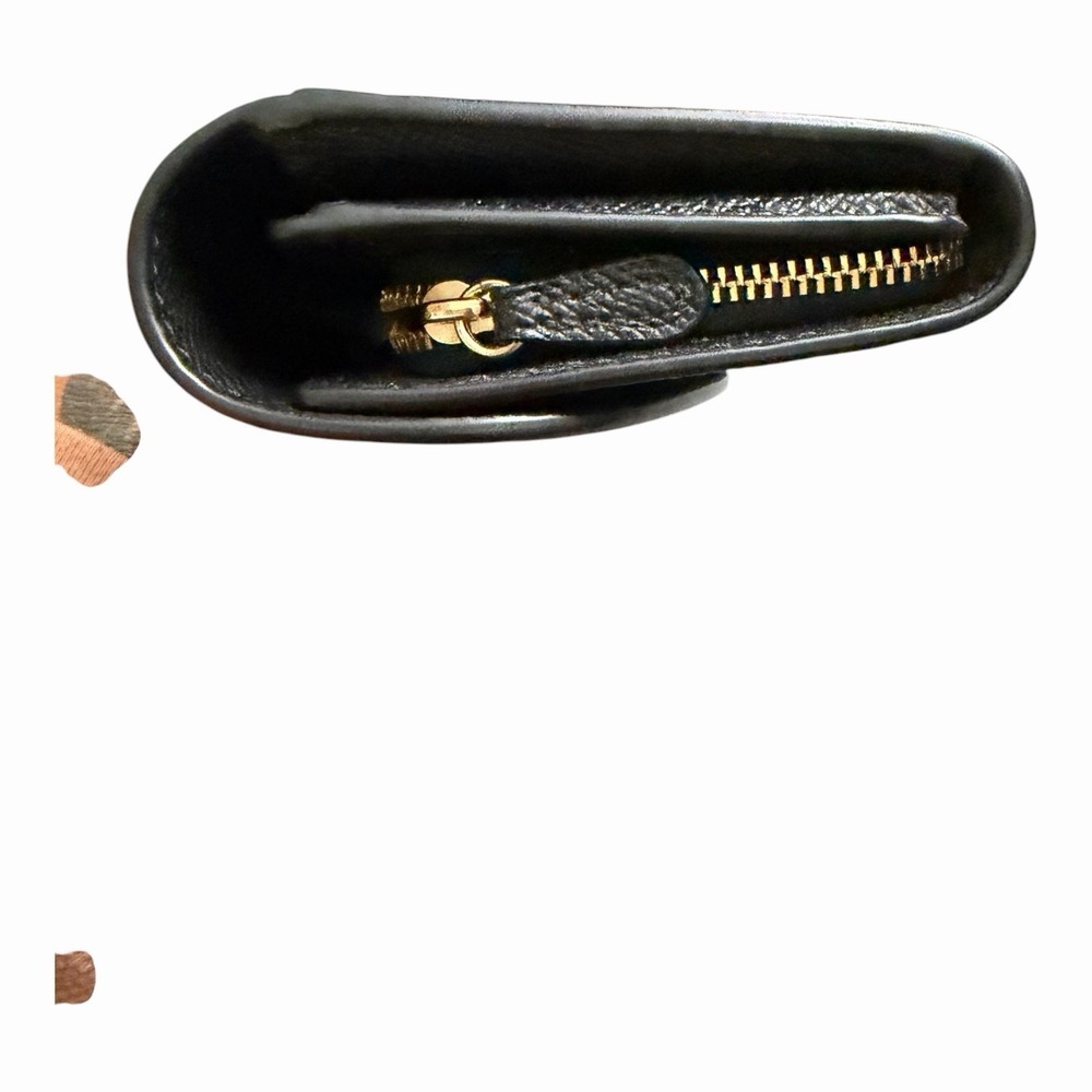 Coach Slim Black Crossgrain Leather Envelope Clutch Wallet Gold Logo - Picture 10 of 11